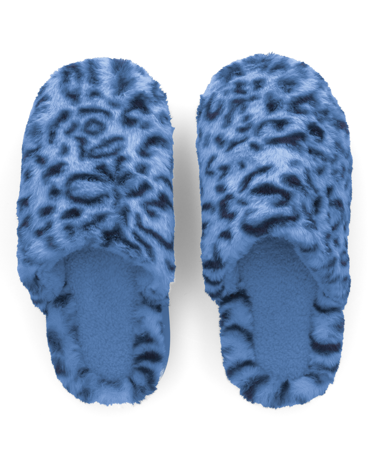 MILKY - pantofole blu leopardate platform in finta pelliccia