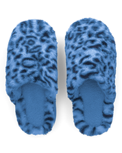 MILKY - pantofole blu leopardate platform in finta pelliccia