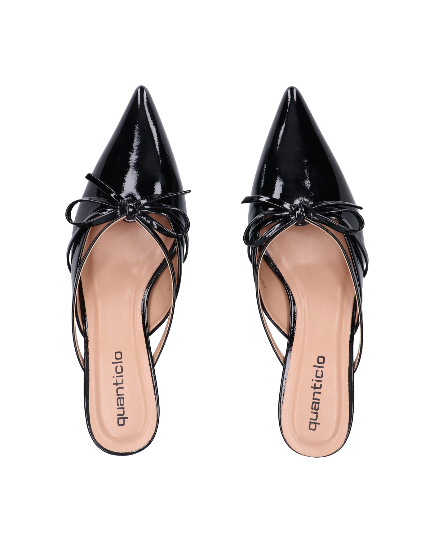 MINNY - décolleté in glassy nero con fiocco e tacco basso