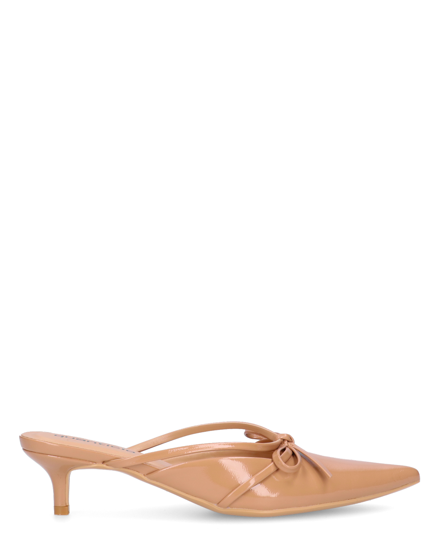 MINNY - décolleté in glassy beige con fiocco e tacco basso