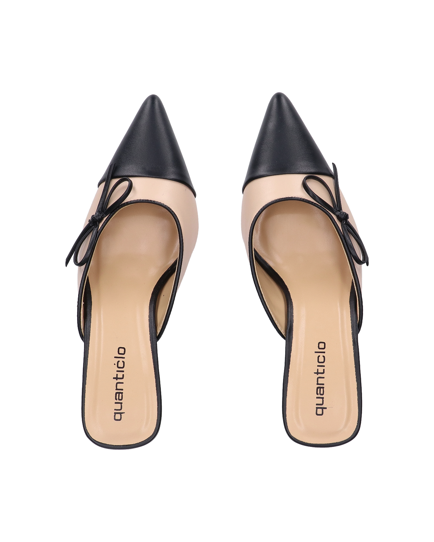 MONIKA - décolleté beige con tacco e punta neri con fiocco laterale