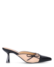 MONIKA - décolleté beige con tacco e punta neri con fiocco laterale