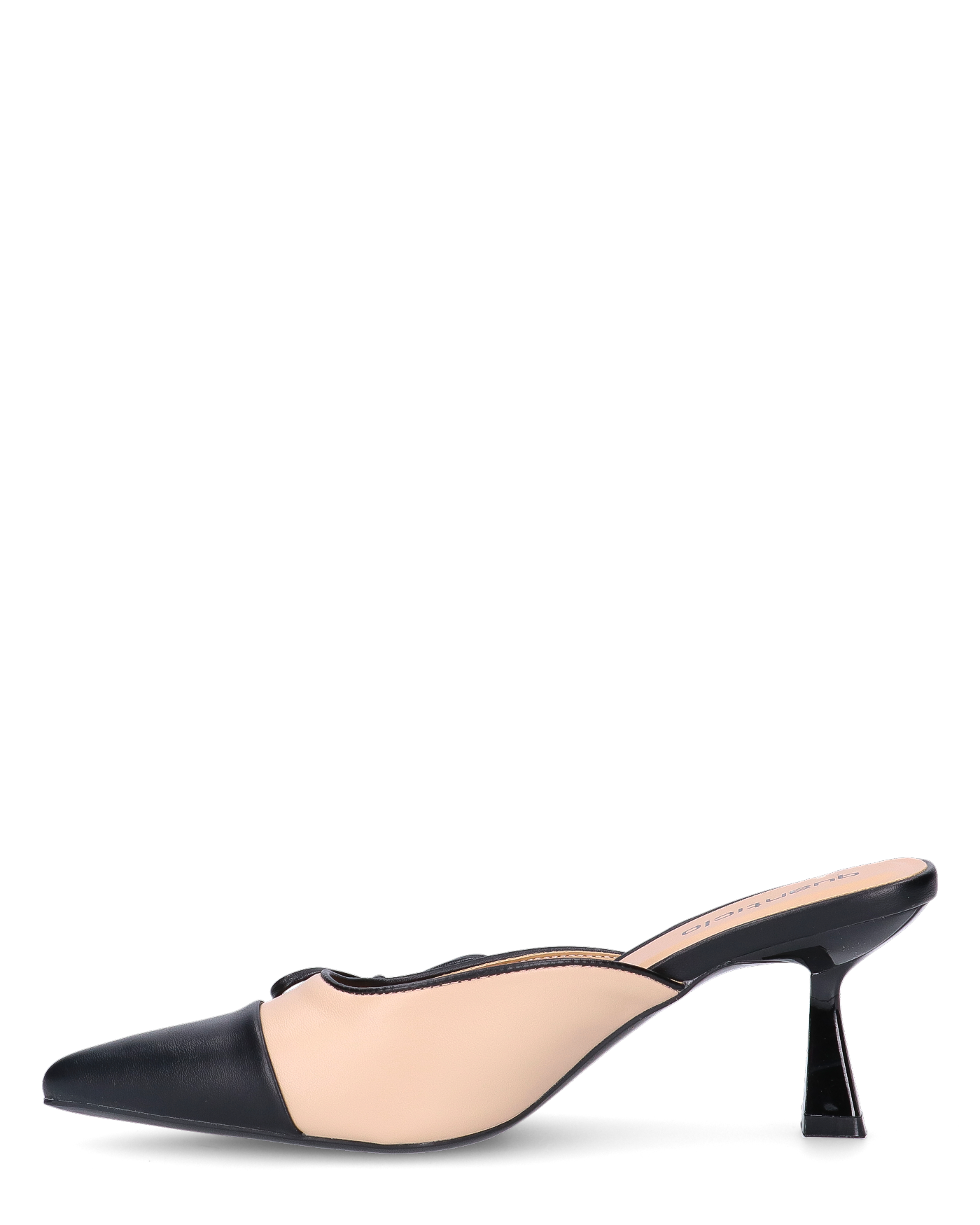 MONIKA - décolleté beige con tacco e punta neri con fiocco laterale