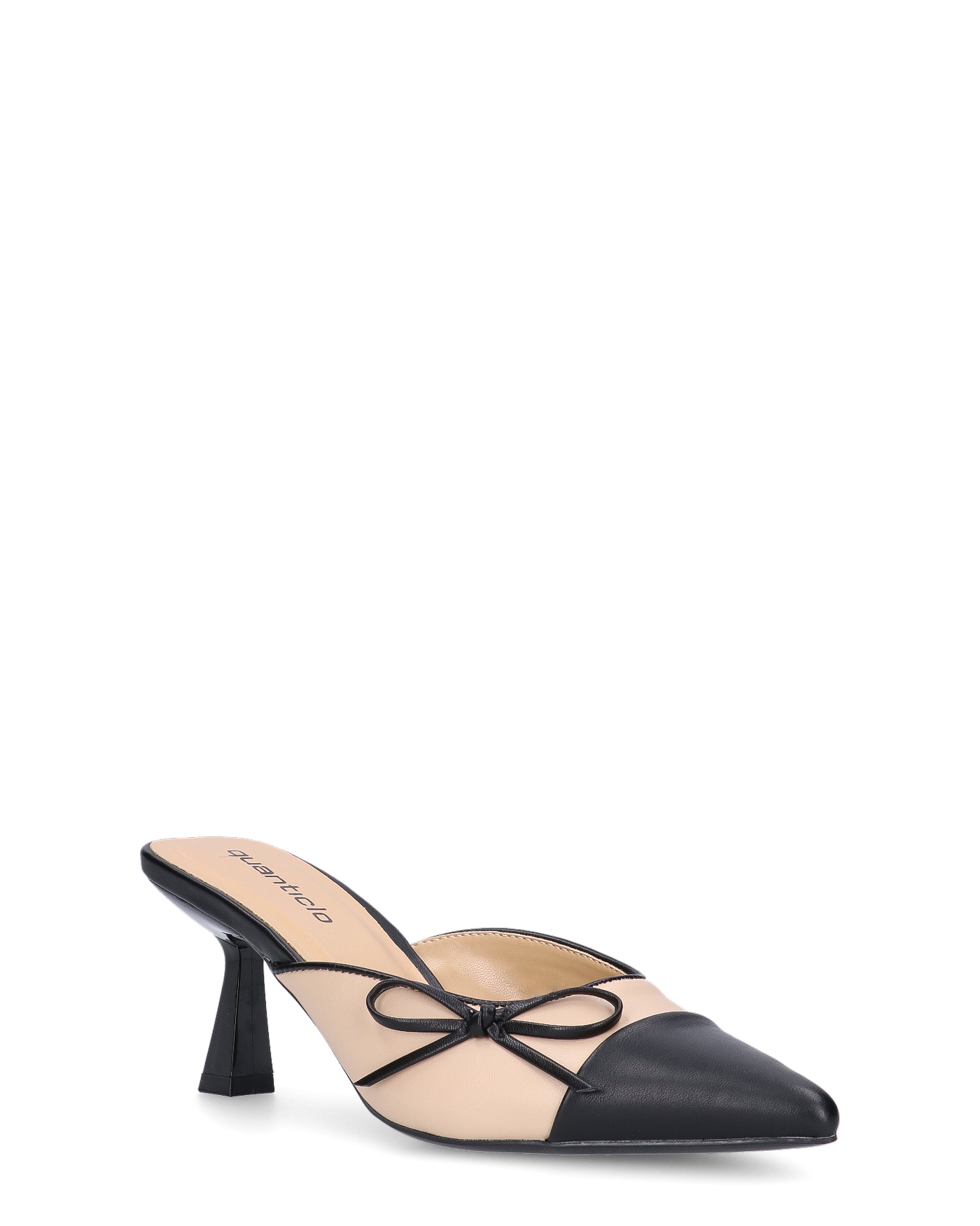 MONIKA - décolleté beige con tacco e punta neri con fiocco laterale