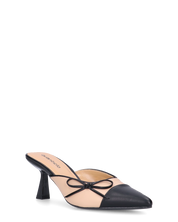 MONIKA - décolleté beige con tacco e punta neri con fiocco laterale