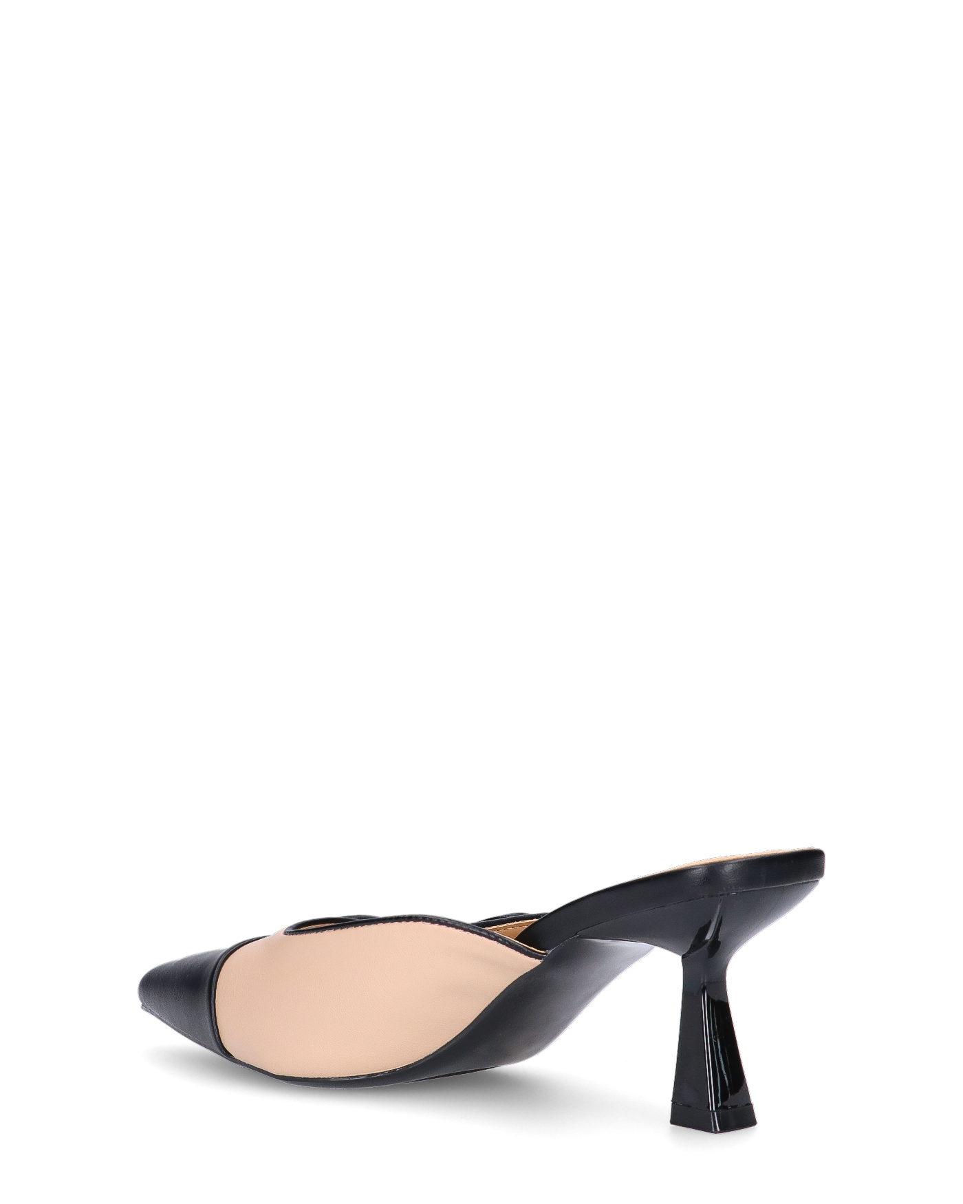 MONIKA - décolleté beige con tacco e punta neri con fiocco laterale