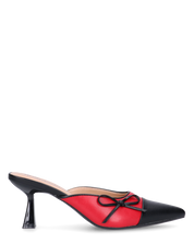 MONIKA - décolleté nero con tacco e punta rossa con fiocco laterale