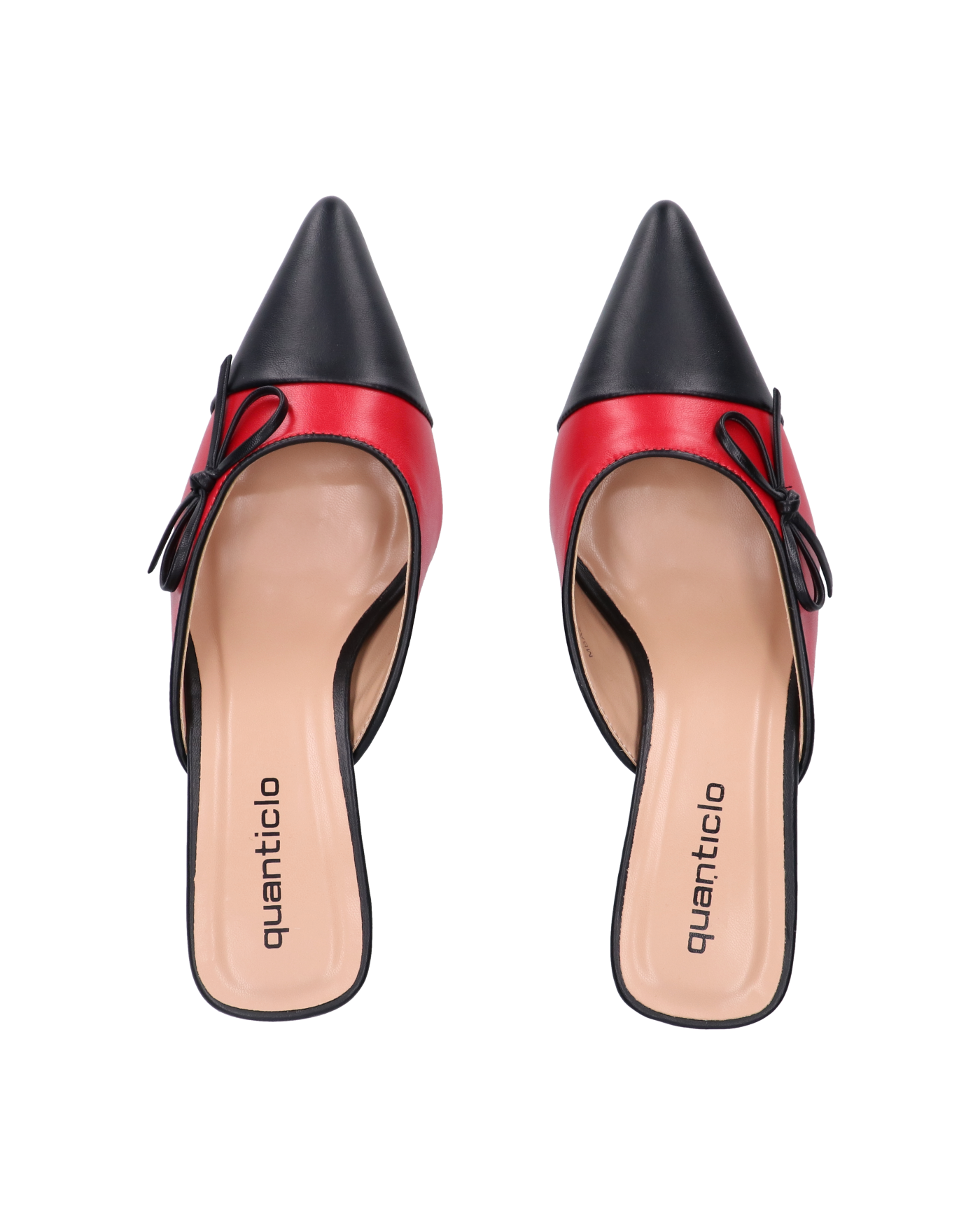MONIKA - décolleté nero con tacco e punta rossa con fiocco laterale
