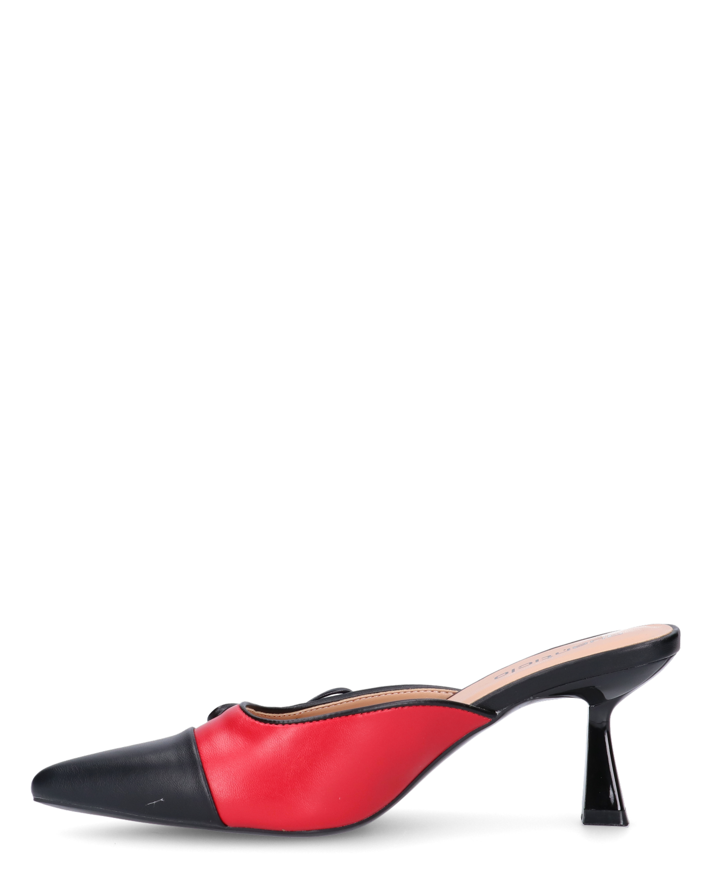 MONIKA - décolleté nero con tacco e punta rossa con fiocco laterale