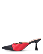 MONIKA - décolleté nero con tacco e punta rossa con fiocco laterale