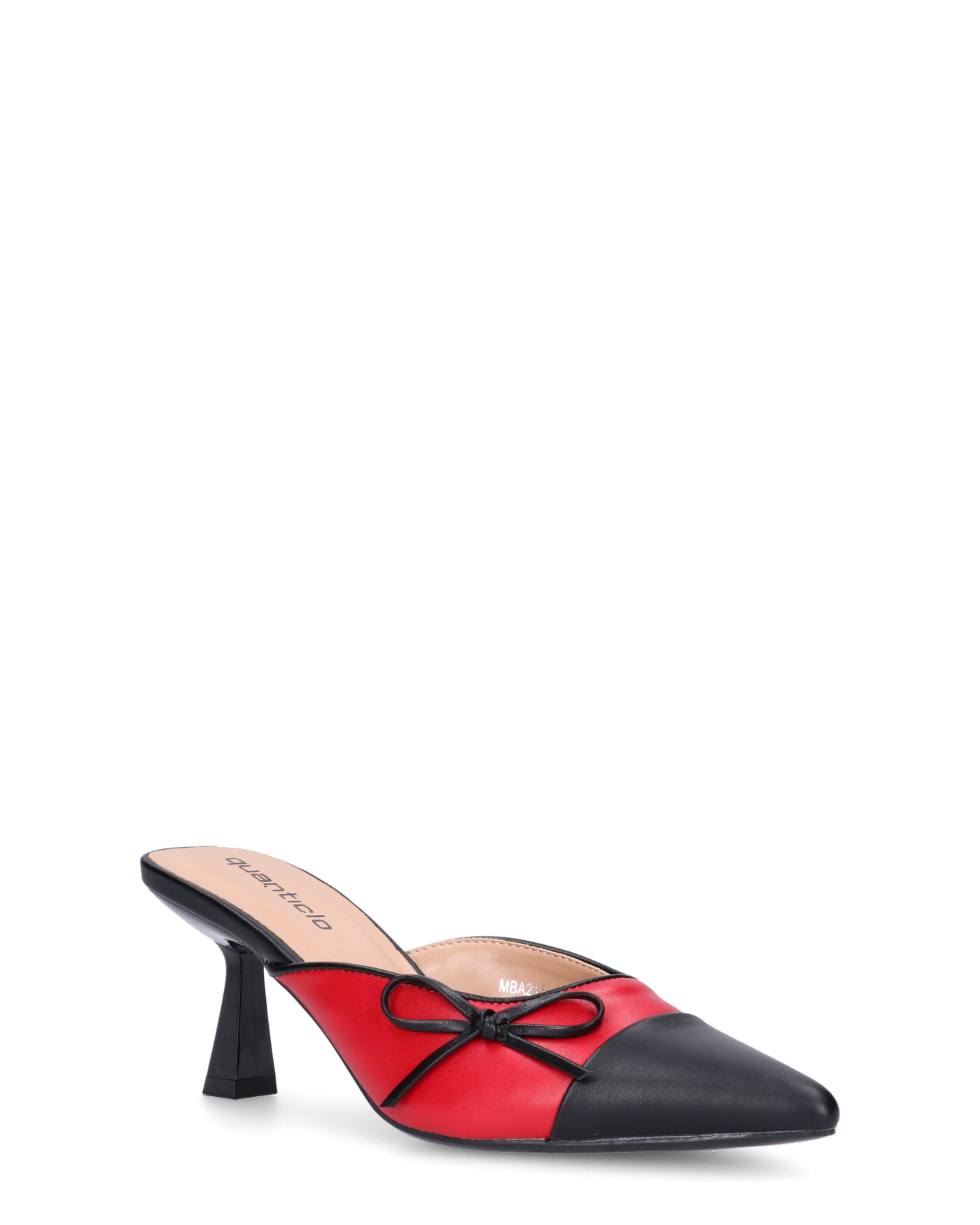 MONIKA - décolleté nero con tacco e punta rossa con fiocco laterale