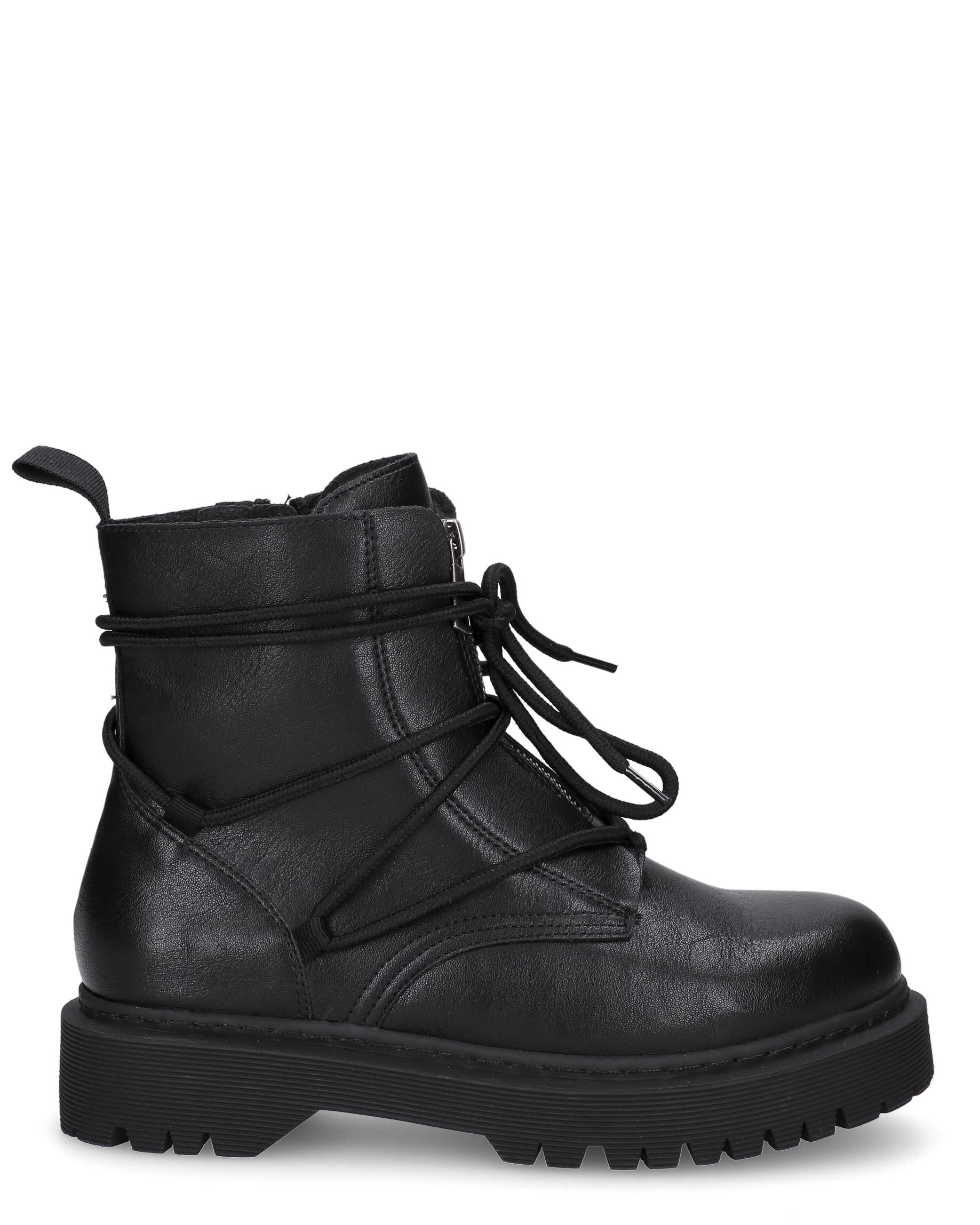 LUNA - stivaletti neri stile anfibio con platform e lacci decorativi