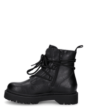 LUNA - stivaletti neri stile anfibio con platform e lacci decorativi