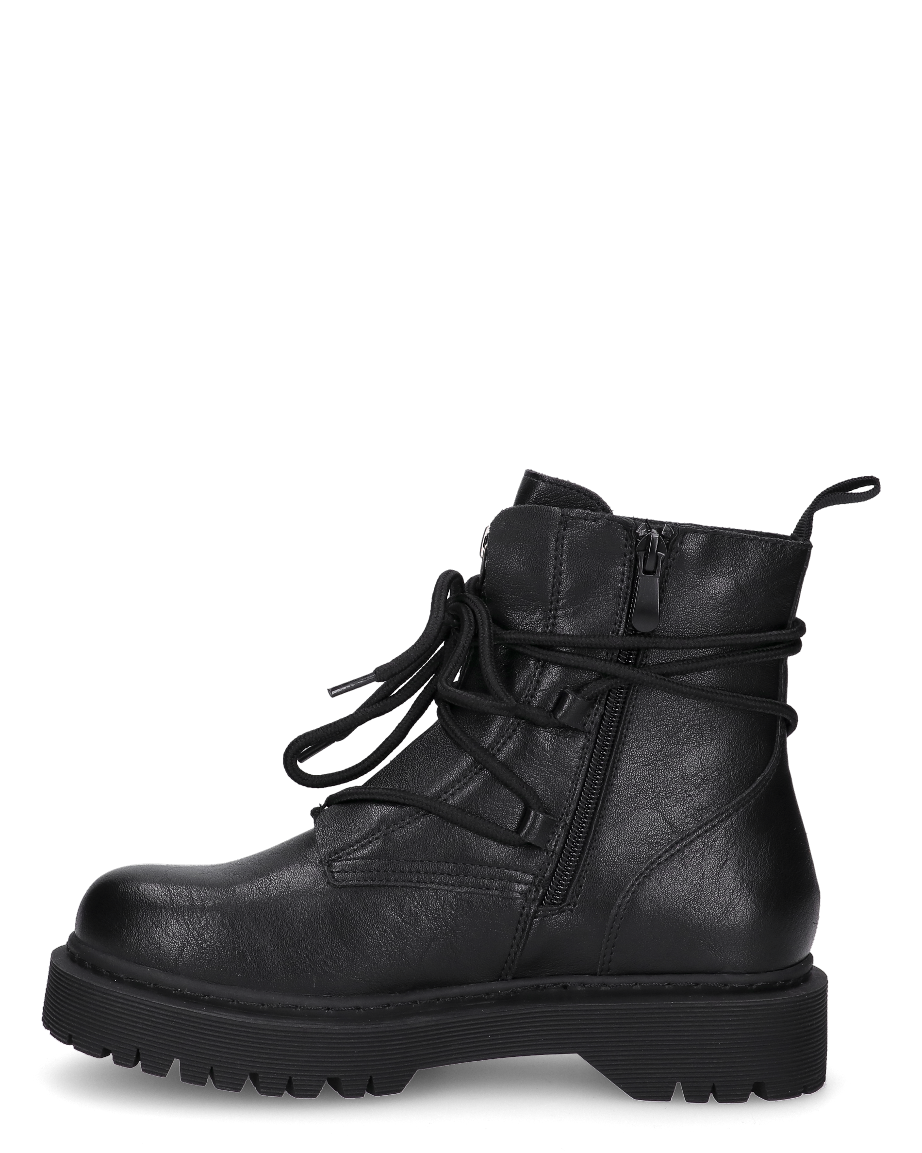 LUNA - stivaletti neri stile anfibio con platform e lacci decorativi