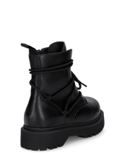 LUNA - stivaletti neri stile anfibio con platform e lacci decorativi