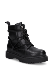 LUNA - stivaletti neri stile anfibio con platform e lacci decorativi