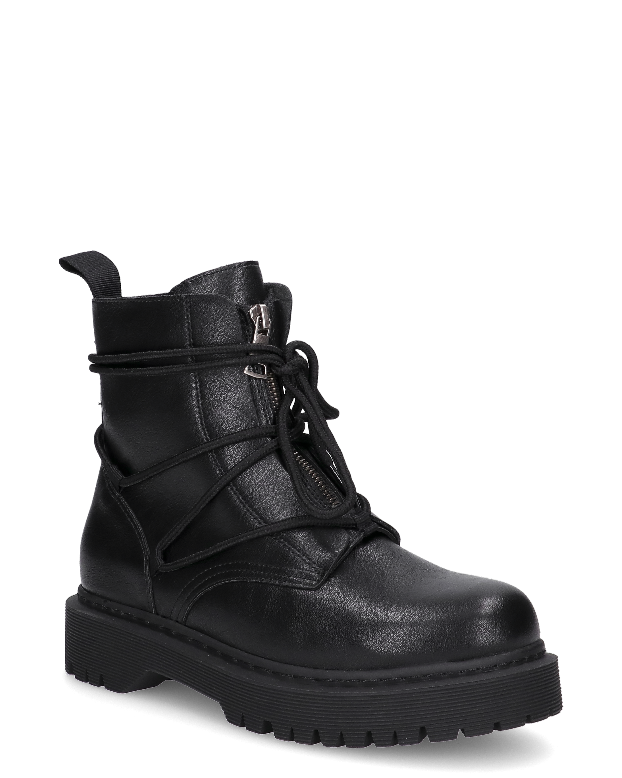 LUNA - stivaletti neri stile anfibio con platform e lacci decorativi