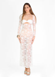 NATHALIE - vestito lungo in pizzo bianco con top