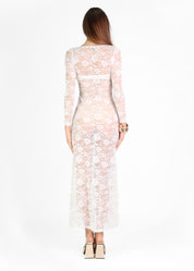 NATHALIE - vestito lungo in pizzo bianco con top