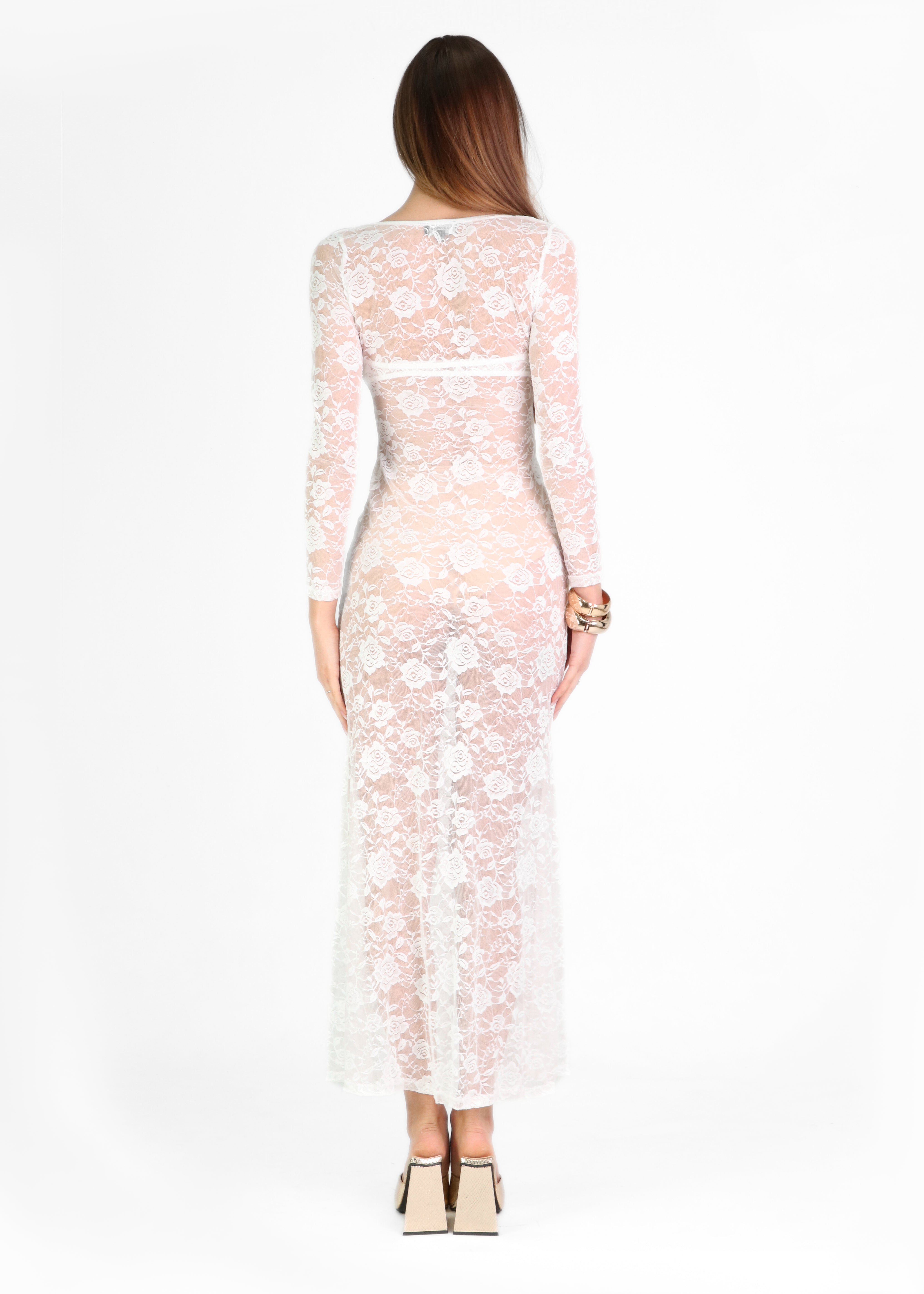 NATHALIE - vestito lungo in pizzo bianco con top