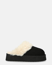 NEVE - ciabatte con pelliccia beige e platform nero