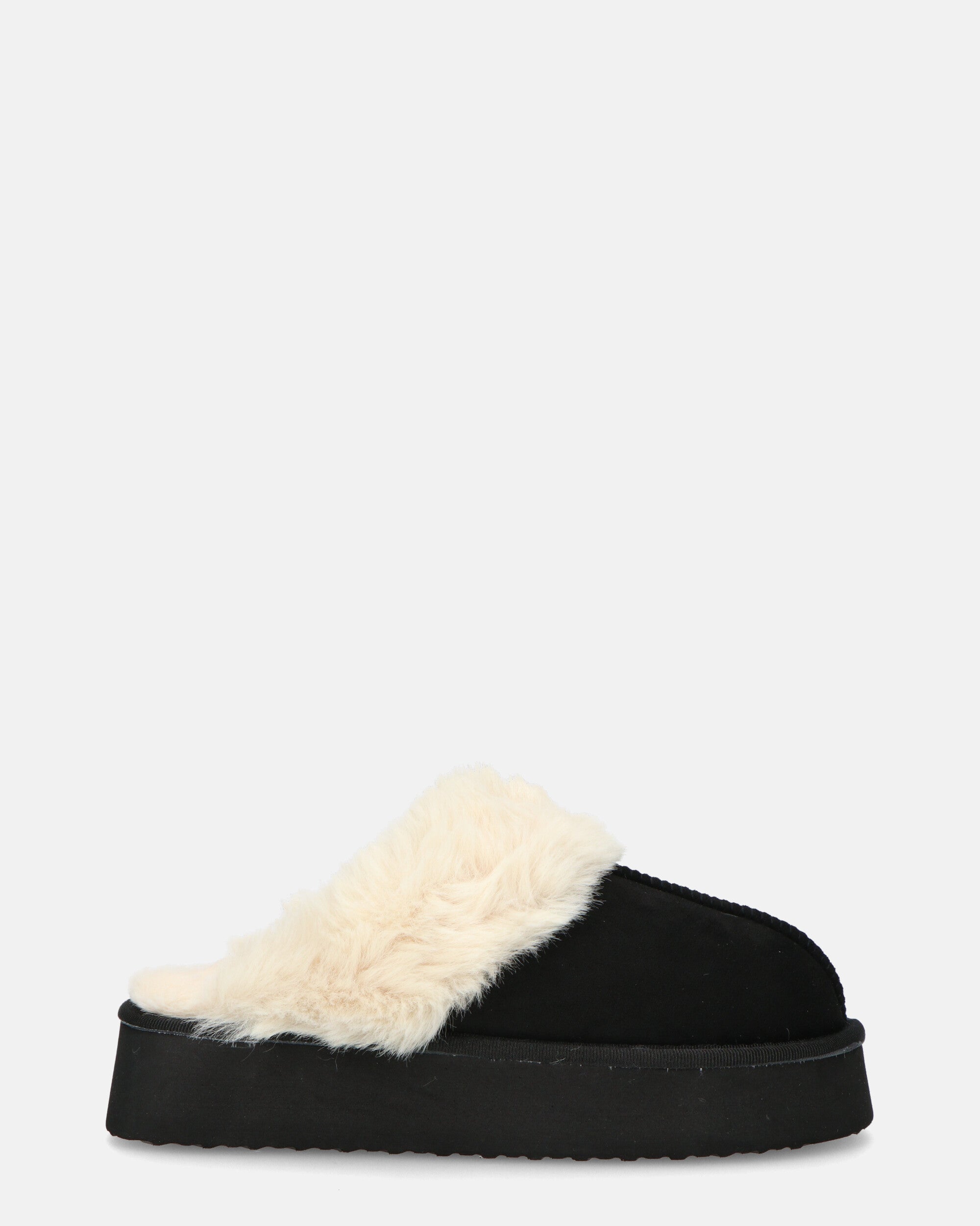 NEVE - ciabatte con pelliccia beige e platform nero