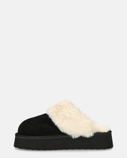 NEVE - ciabatte con pelliccia beige e platform nero