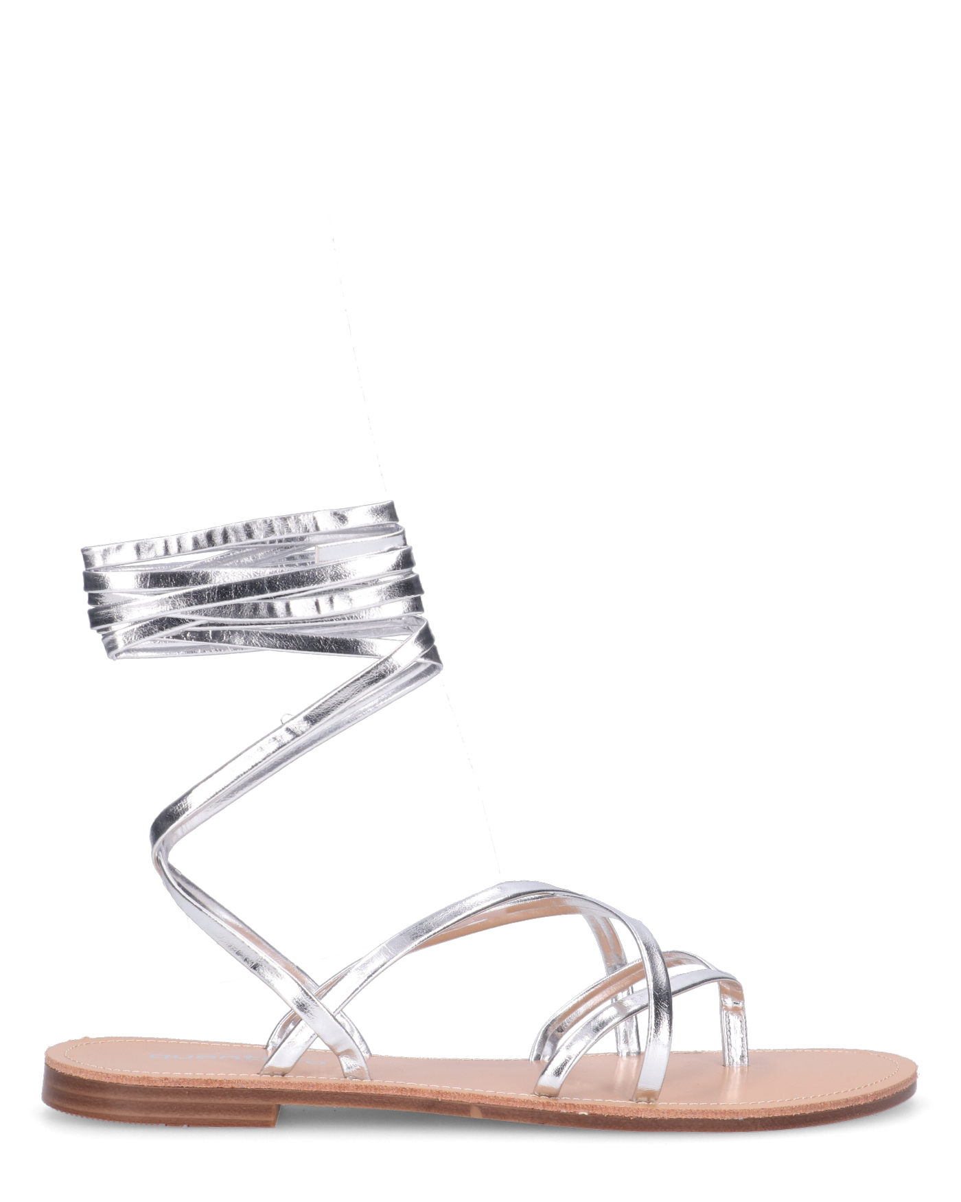 CRESSIDA - sandali bassi beige con cordini argento