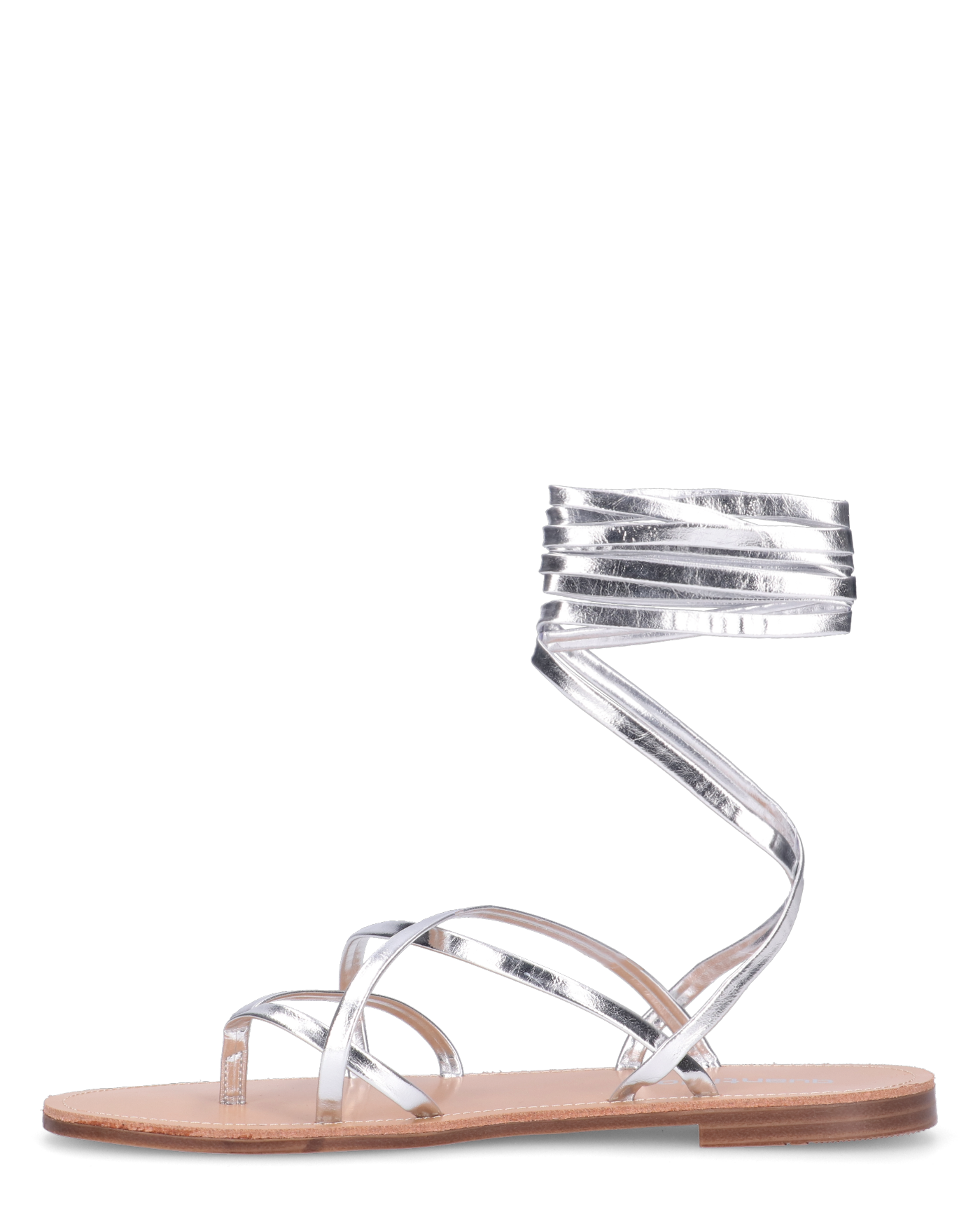 CRESSIDA - sandali bassi beige con cordini argento