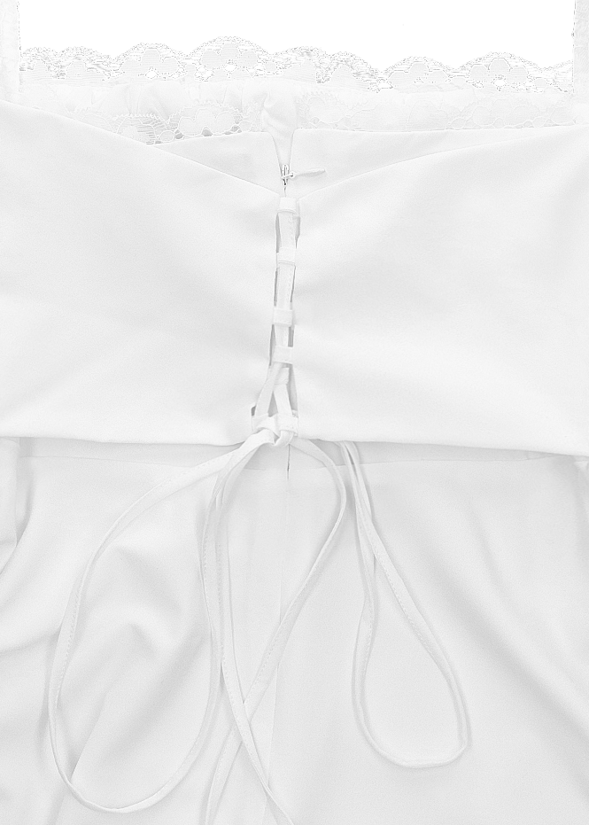 NOELE - vestito bianco con gonna ampia e dettagli in pizzo