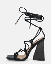 NURAY - sandales à talons hauts en éco-cuir noir avec lacets