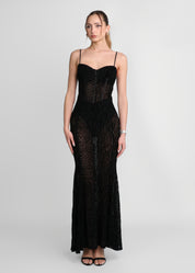 OPERA - vestito lungo nero trasparente con trama leopardata