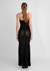 OPERA - vestito lungo nero trasparente con trama leopardata