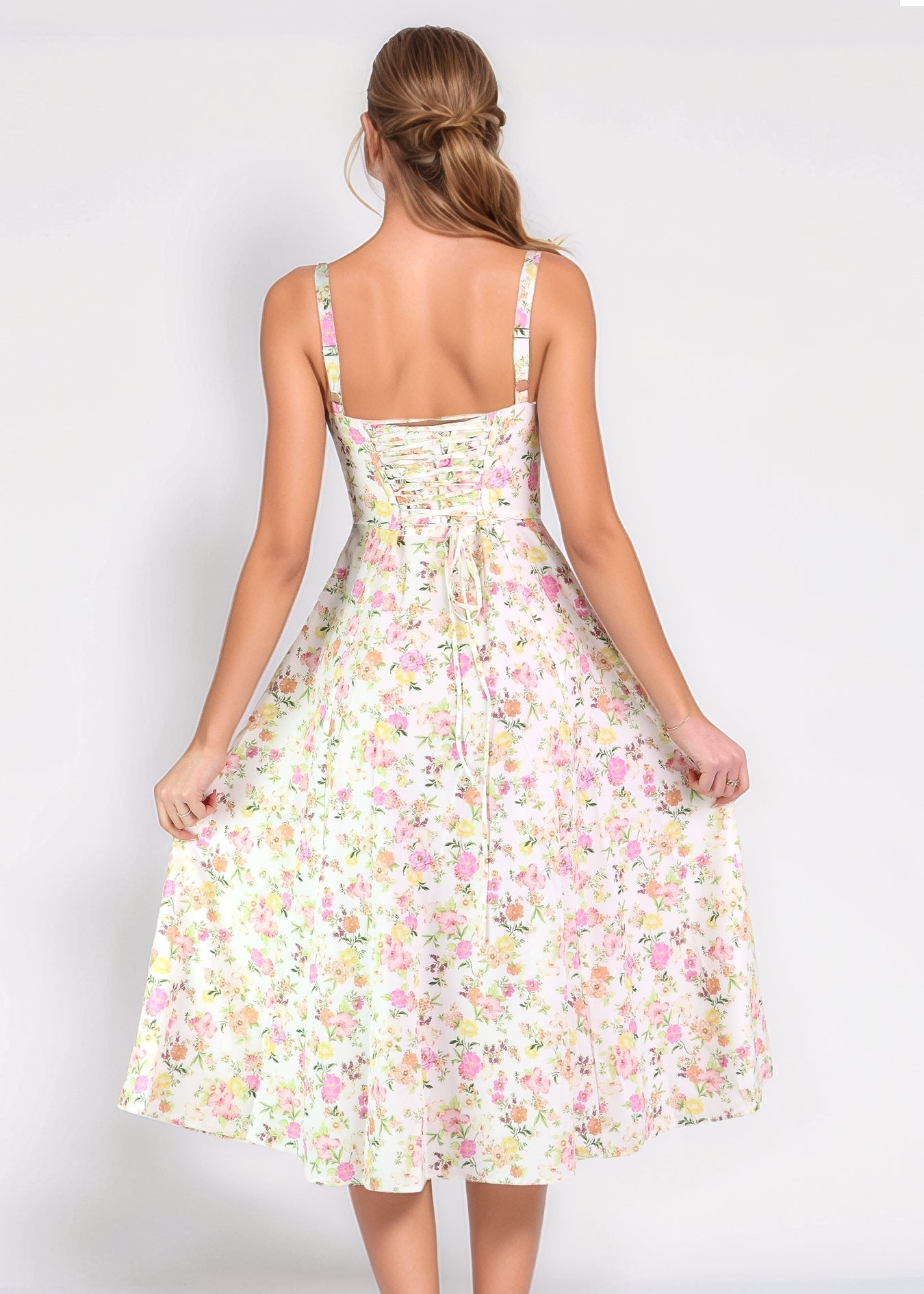 ORNELLA - vestito midi ambio con fantasia bianca a fiorellini