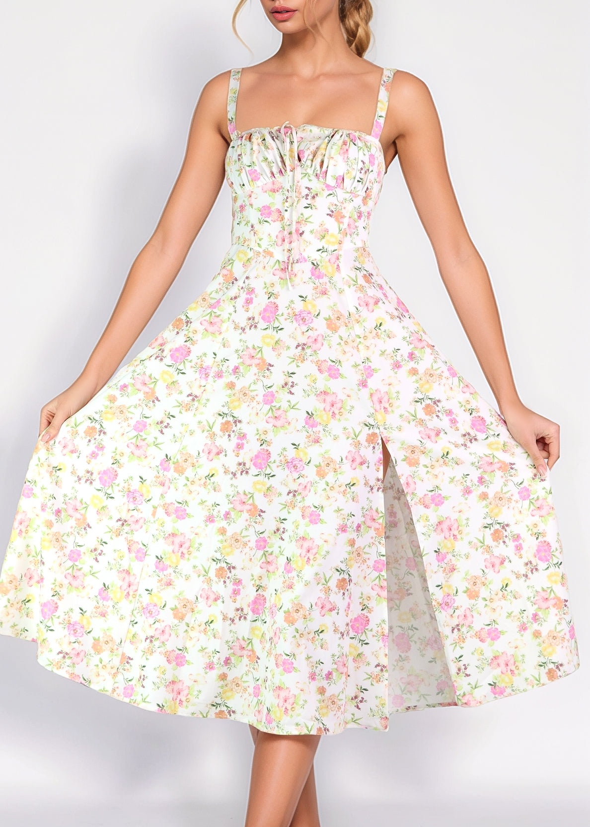 ORNELLA - vestito midi ambio con fantasia bianca a fiorellini