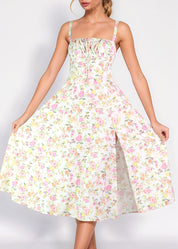 ORNELLA - vestito midi ambio con fantasia bianca a fiorellini