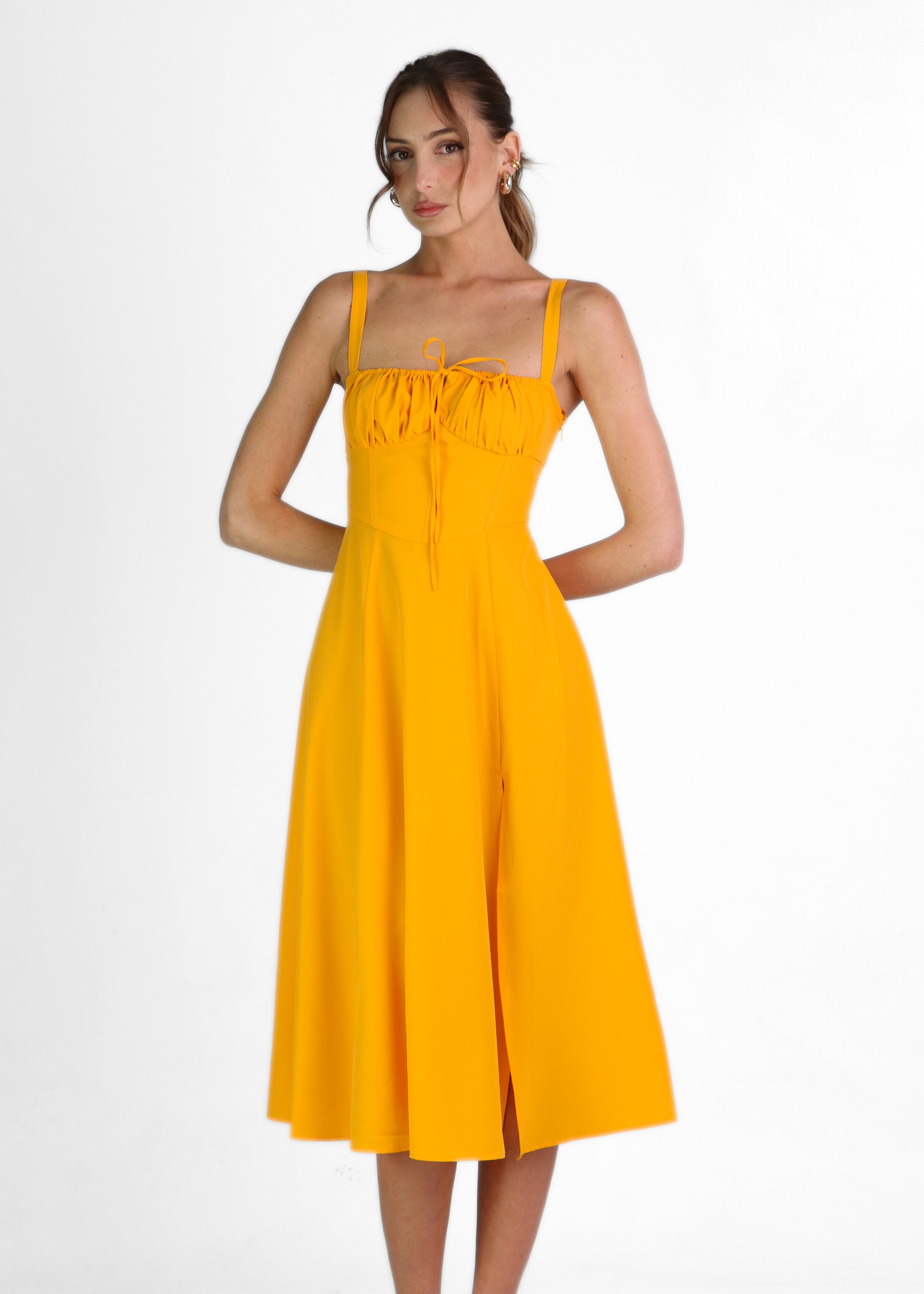 ORNELLA - vestito midi ampio in arancione chiaro