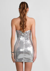 PERLA - mini abito in paillettes argento