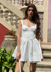 PETAL - abito mini in bianco con gonna ampia e fiocco sulla schiena