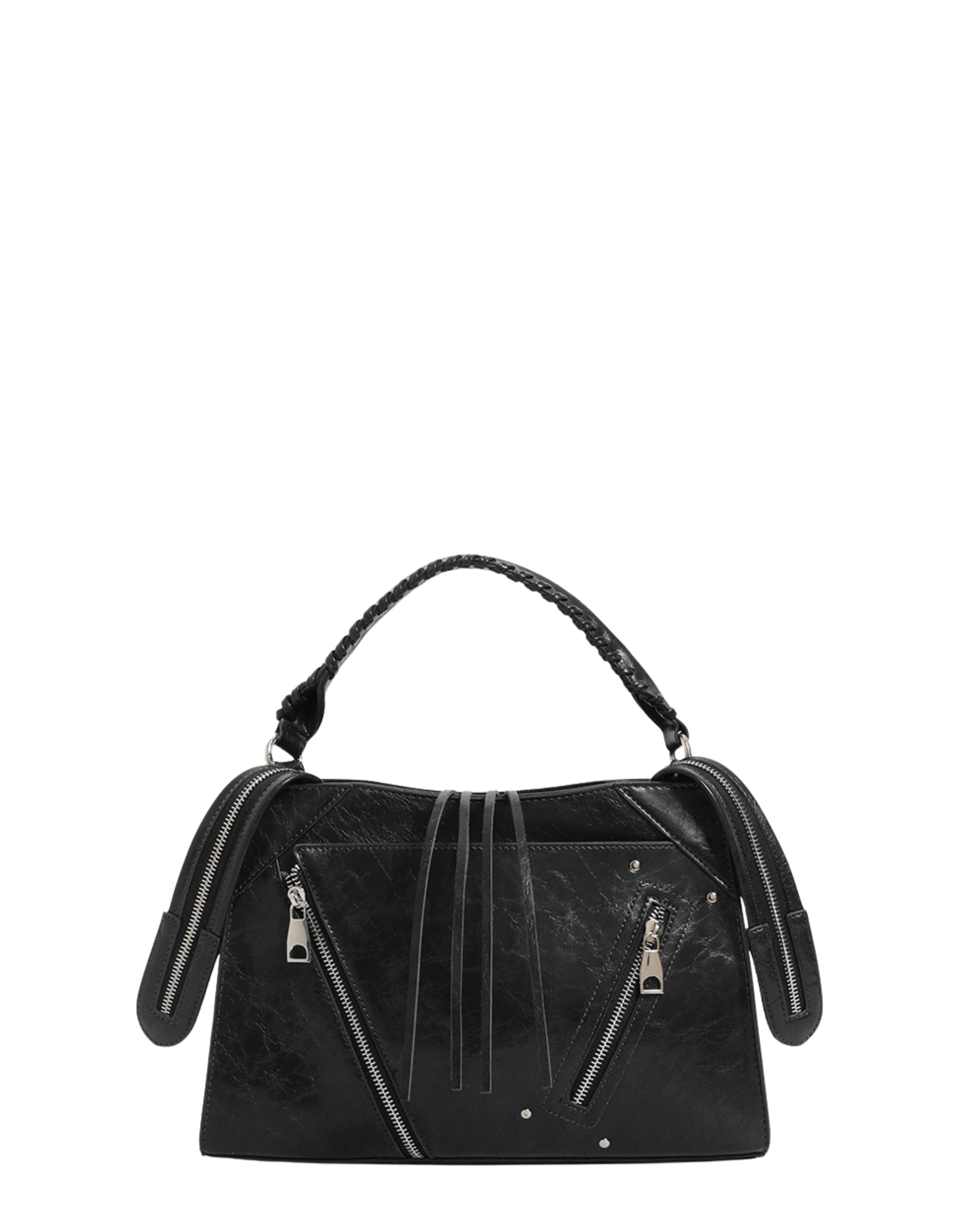 MINNIE - borsa nera effetto lucido con zip decorative