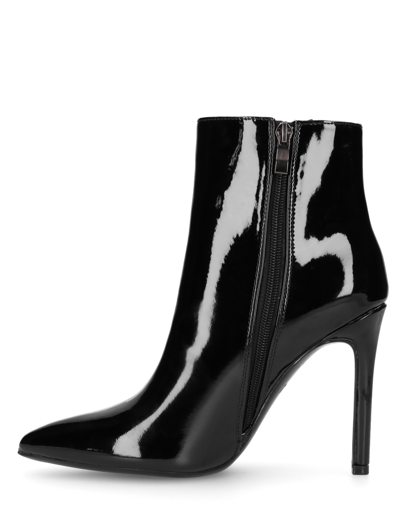 QUINN - stivaletto con tacco a punta effetto glassy nero