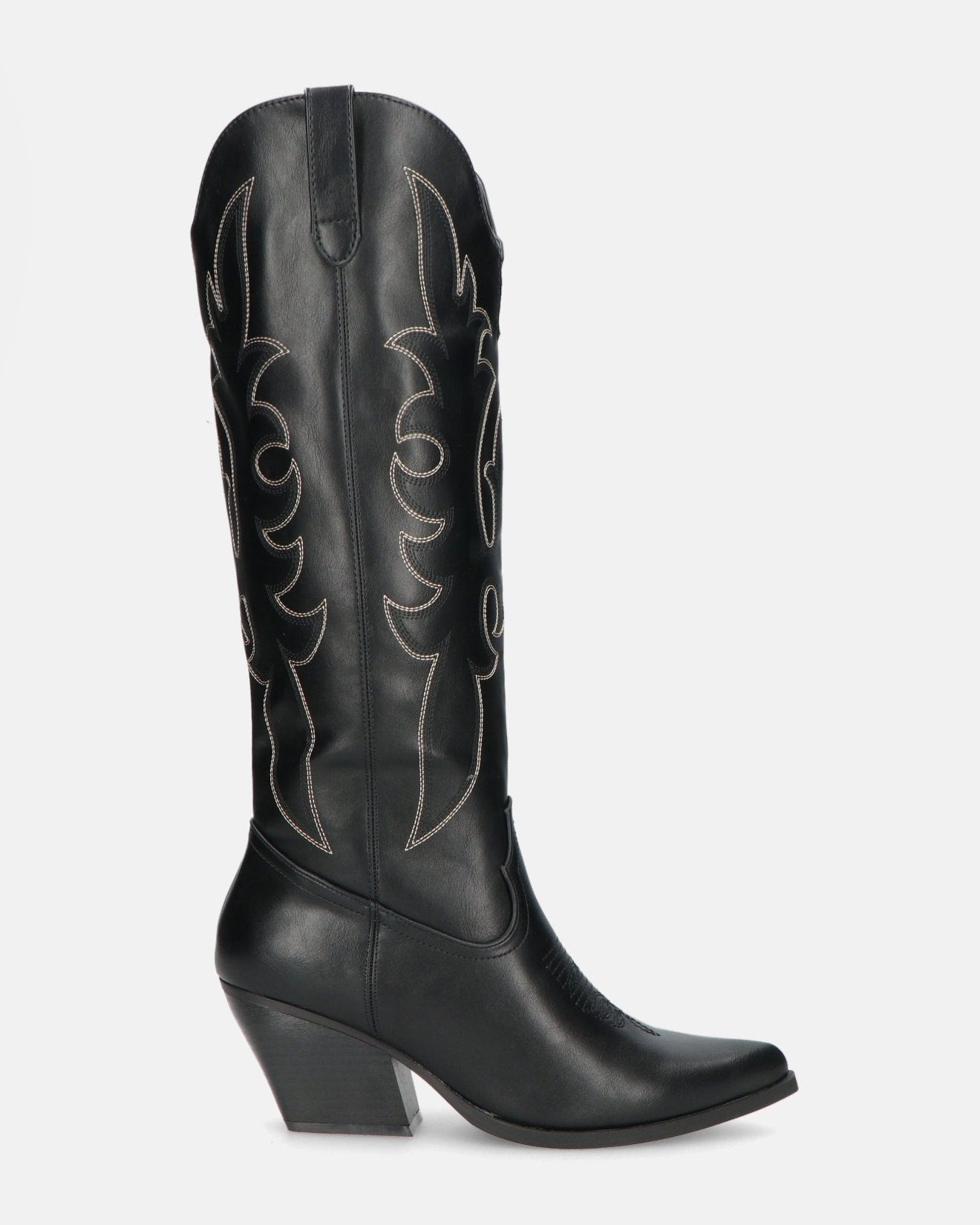 REJA - camperos alti neri con ricami in bianco