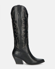 REJA - camperos alti neri con ricami in bianco