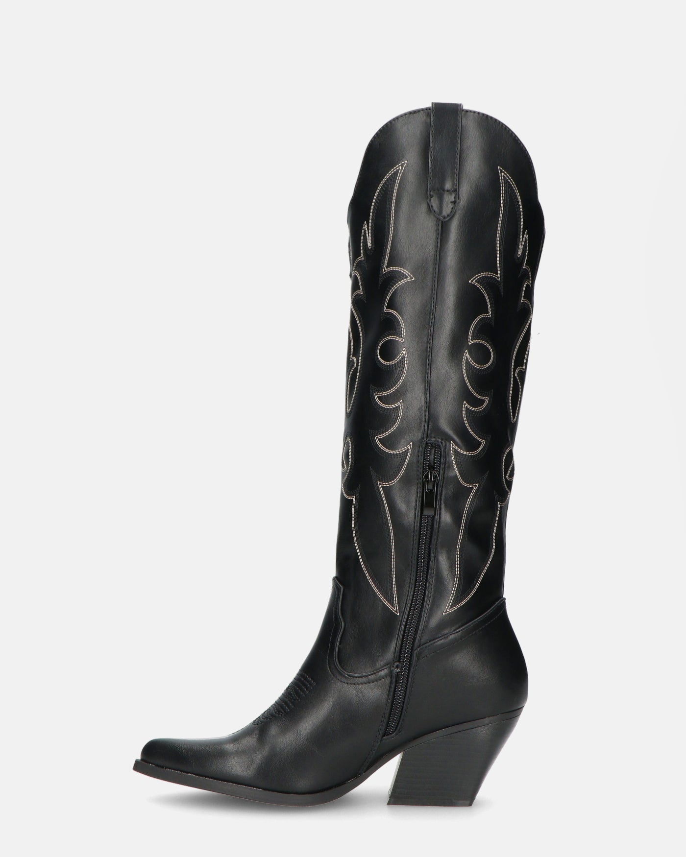 REJA - camperos alti neri con ricami in bianco