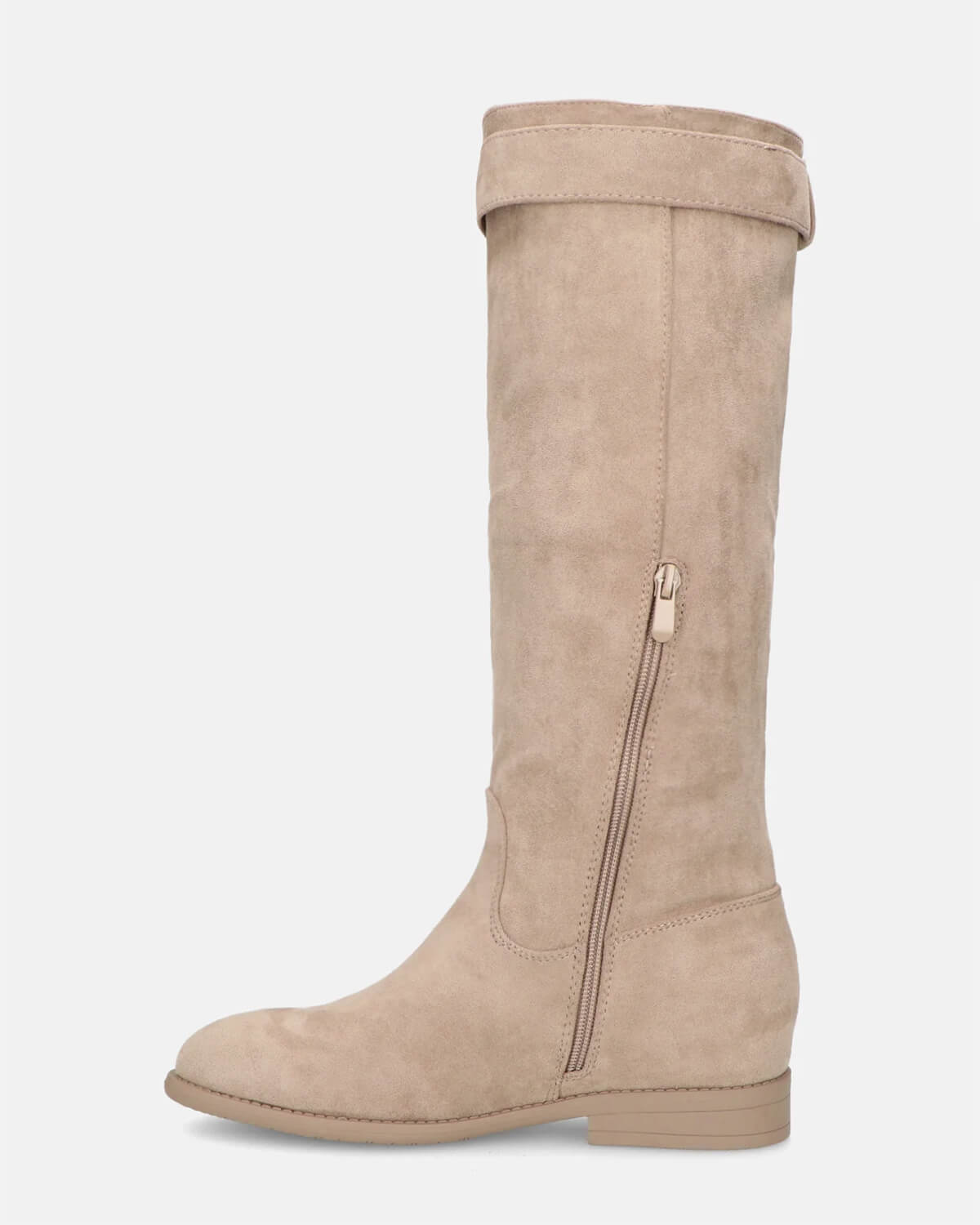 LILITH - stivali alti in camoscio beige con zip laterale con zeppa interna