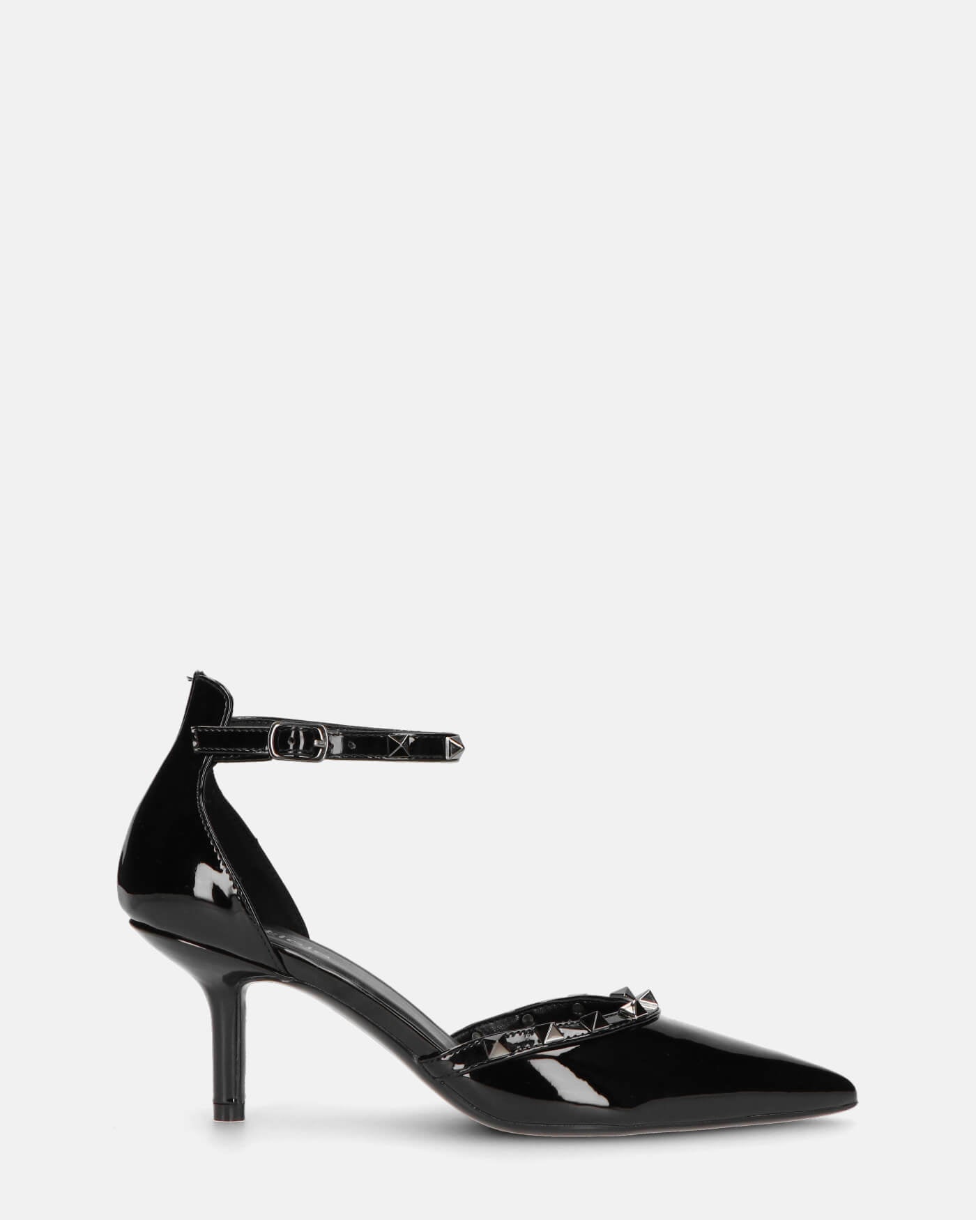 RHAMA scarpa con tacco in nero lucido con borchie argento