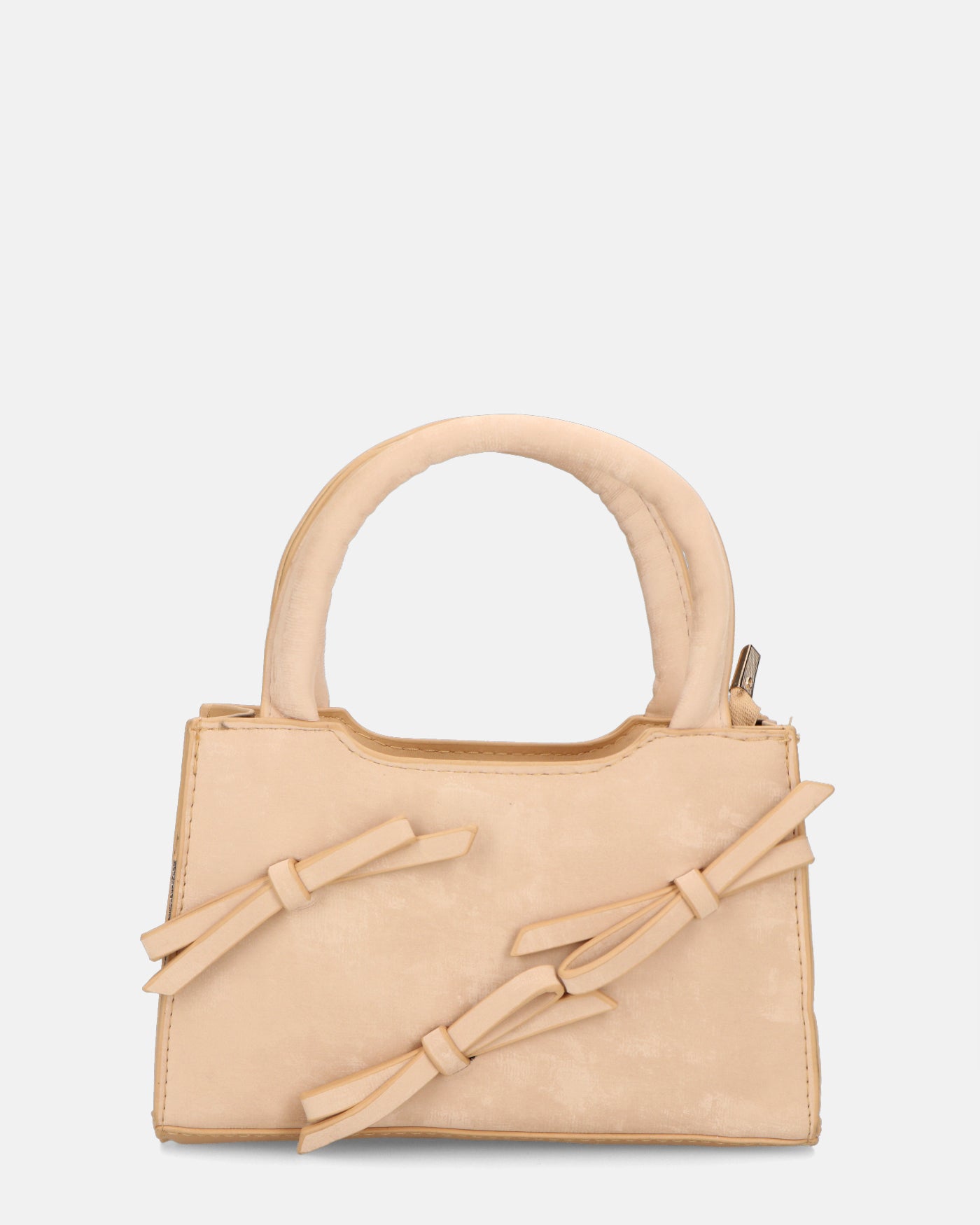 RIBBY - borsetta a mano beige con chiusura a cerniera e fiocchetti decorativi