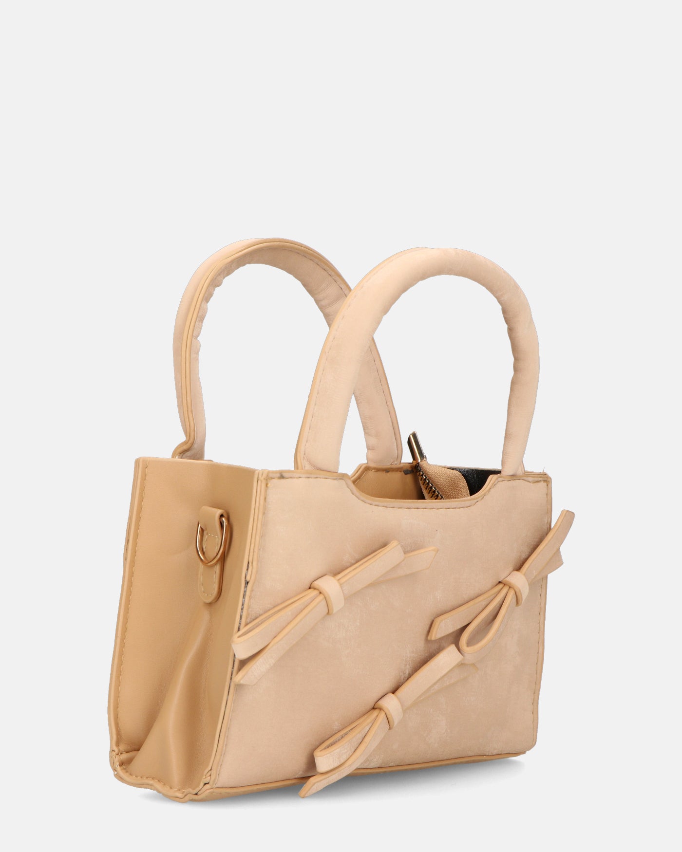 RIBBY - borsetta a mano beige con chiusura a cerniera e fiocchetti decorativi