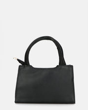 RIBBY - borsetta a mano in velluto nero con chiusura a cerniera e fiocchetti decorativi