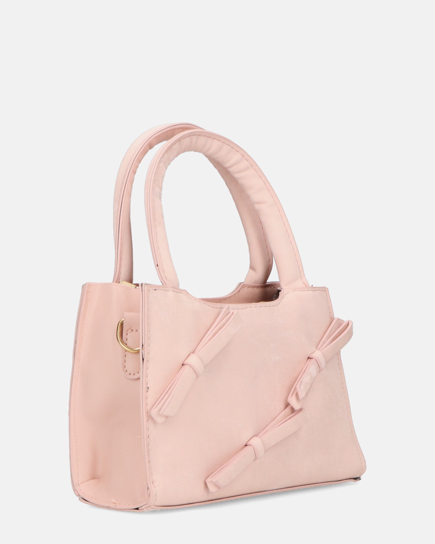 RIBBY - borsetta a mano rosa con chiusura a cerniera e fiocchetti decorativi